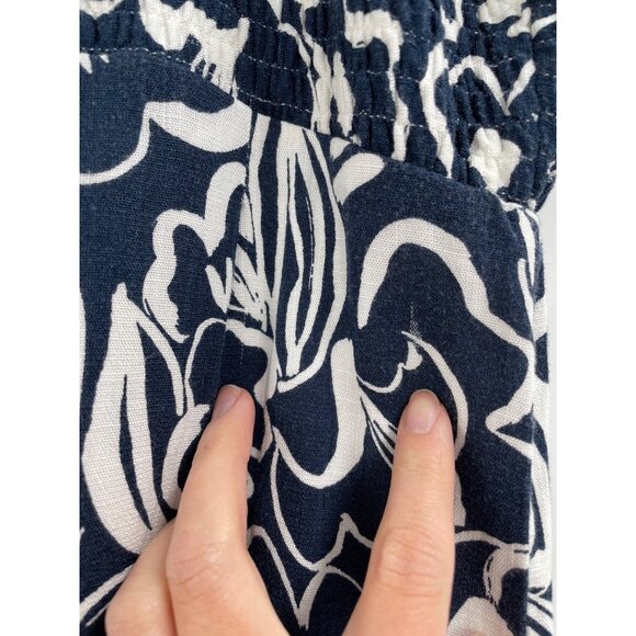 NWT Aqua Womens Medium Jumpsuit Floral Navy White Ruffle Sleeves Coastal Casual - Picture 6 of 11